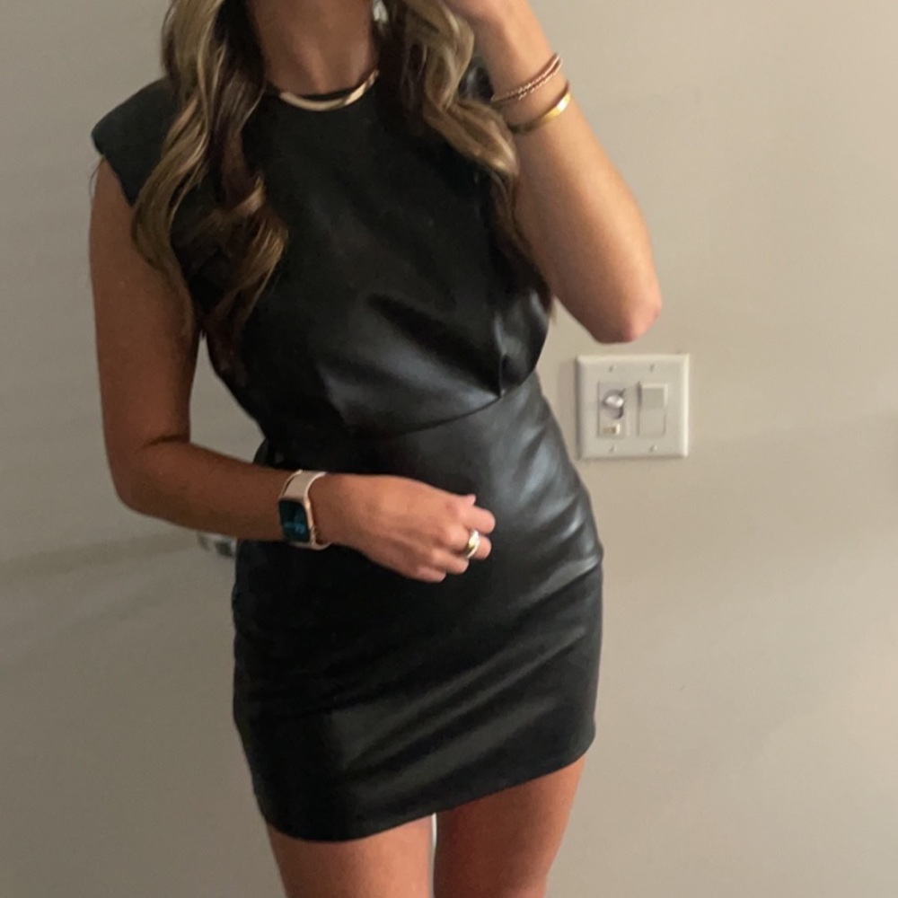 Mini black leather dress